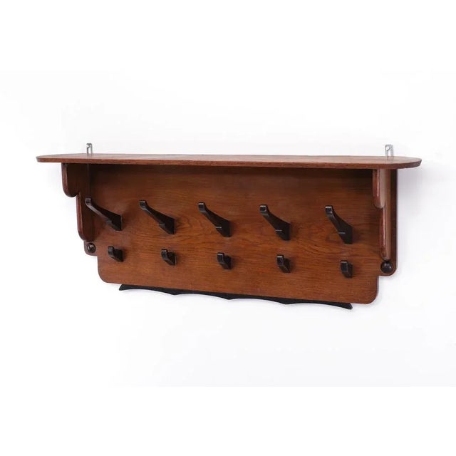 1920s Art Deco Oak Wall Coat Rack, Netherlands, 1925 For Sale - Image 5 of 8