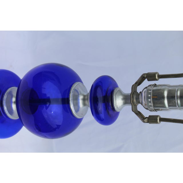 1990s Mid-Century Modern Cobalt Blue Glass Lamps Pair For Sale - Image 15 of 18