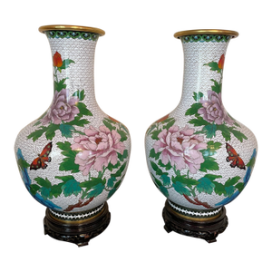 Mid Century Chinese Zi Jin Cheng Cloisonne Vases on Stands- 4 Pieces