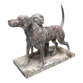 Large Vintage French-Style Cast Iron "Snuggling Dogs" Garden Statue For Sale