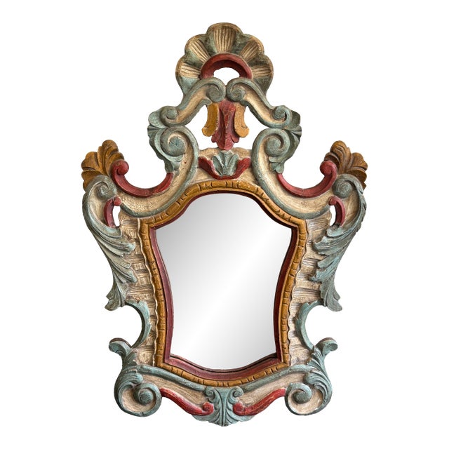 Early 20th Century Rococo Hand Carved Wooden Mirror For Sale