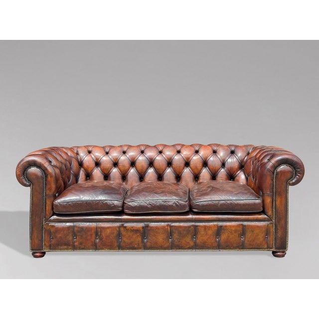 Victorian Brown Leather Chesterfield 3-Seater Sofa, 1880s For Sale - Image 9 of 12