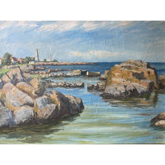 A good painting depicting a bright sunny coastal scene. This piece has an attribution mark, I am sure that it is...