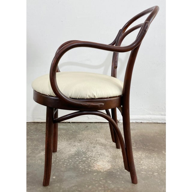 Early 20th Century Antique Bentwood Arm Chairs With Leather Seats, Set of 4 For Sale - Image 5 of 12