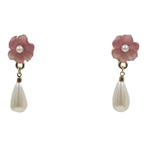 Vintage Circa 1990 Napier Resin Flowers & Faux-Pearl Pierced Earrings - 2 Pieces