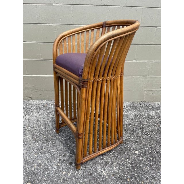 Vintage Rattan Upholstered Barstools / Counter Stools For Sale - Image 4 of 13