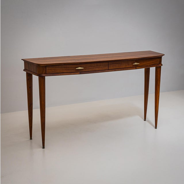 Brown Walnut Console Table, Italy, Mid-20th Century For Sale - Image 8 of 10