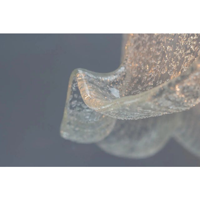 Silver Mid-Century Bell Shaped Ice Glass Pendant Lamp For Sale - Image 8 of 18