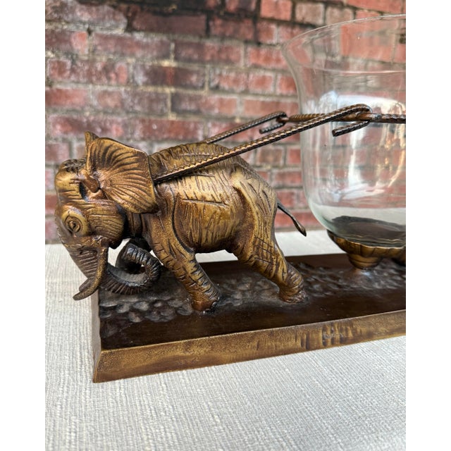 Brass Vintage 1980s Brass Elephant & Glass Hurricane Centerpiece - Maitland-Smith Style For Sale - Image 8 of 11