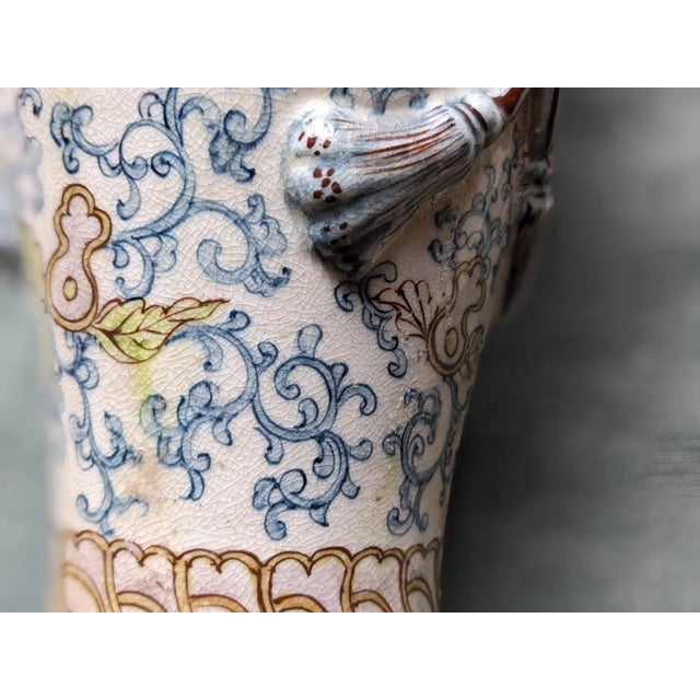 Ceramic Antique Japanese Painted and Enameled Vase With Mark, Decorated With Phoenix Birds For Sale - Image 7 of 8