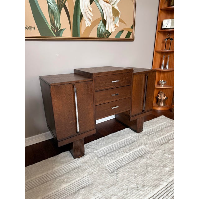 Early 20th Century Antique Art Deco Oak Credenza Sideboard / Stepped Buffet Cabinet For Sale - Image 5 of 17