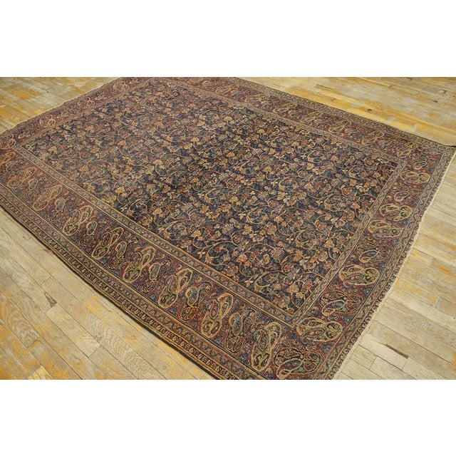 Traditional 1850s Navy Floral Paisley Antique Persian Moud Rug 5' 9''x 7' 9'' Knotted Wool Carpet For Sale - Image 3 of 9