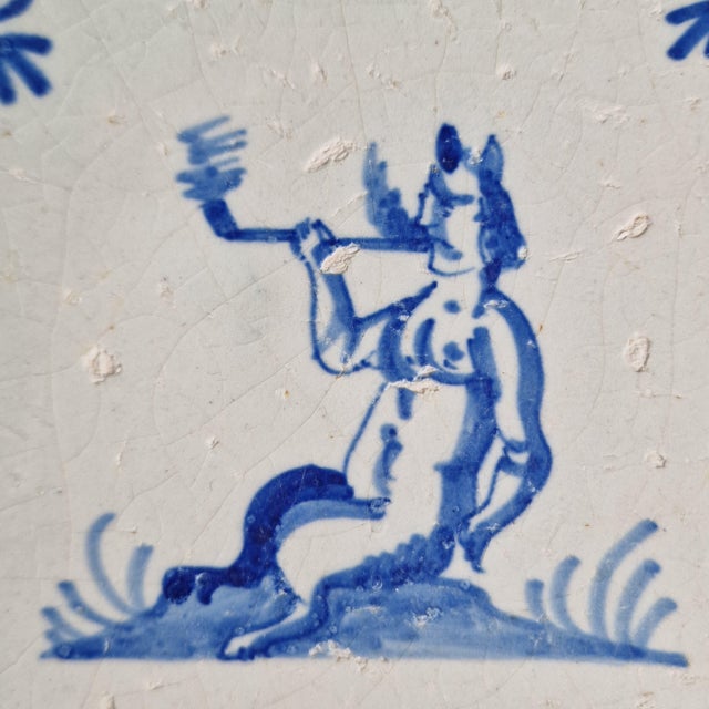 Dutch Smoking Satyr Tile from Delft, 1630s For Sale - Image 4 of 8