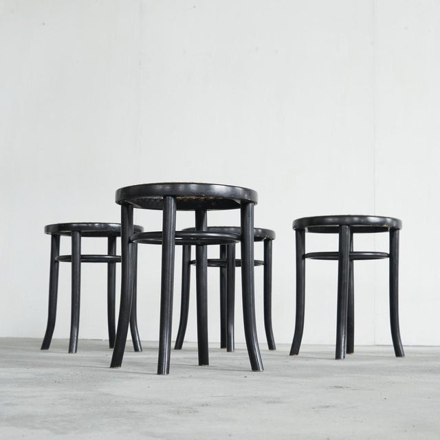 Vintage Stools in Lacquered Wood and Webbing, 1970s, Set of 4 For Sale - Image 10 of 11