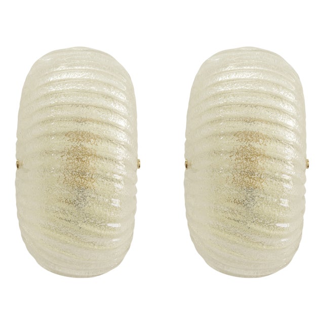 Italian Murano Glass and Brass Wall Lights, 1990s, Set of 2 For Sale