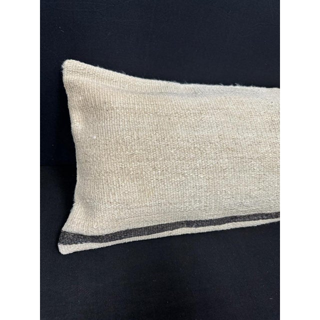 Turkish Hemp Pillow Cushion Natural Beige Black Cushion Cover 14"x40" #30523 Enhance your home decor with our Kilim Pillow...