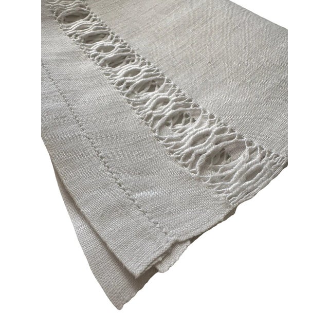 White Antique French Linen Towel with Drawn Thread Work | Handwoven Flax Guest Towel | Trousseau Linen Textile | c. 1900 For Sale - Image 8 of 8