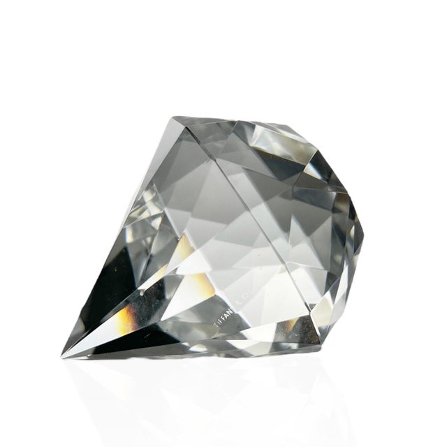 Abstract Tiffany Crystal Diamond Paperweight | Faceted Glass Prism, Acid-Stamped 1980s For Sale - Image 3 of 3