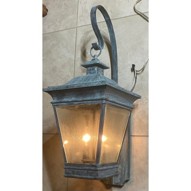 Single Solid Quality Brass Wall Hanging Lantern 27”high X 10”w X 12”d For Sale - Image 4 of 10