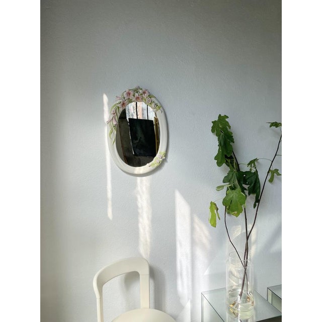 1980s Oval Ceramic Mirror with Flowers, 1980s For Sale - Image 5 of 18