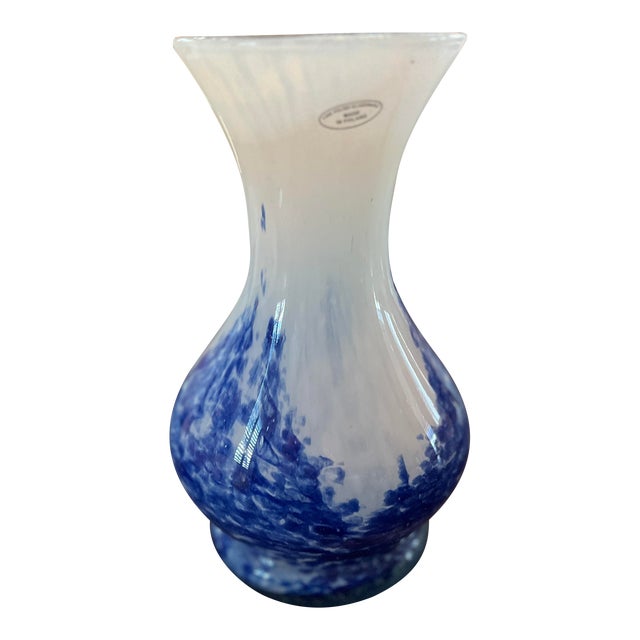 Contemporary White and Cobalt Blue Vase Polish Glass For Sale
