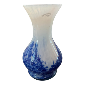 Contemporary White and Cobalt Blue Vase Polish Glass