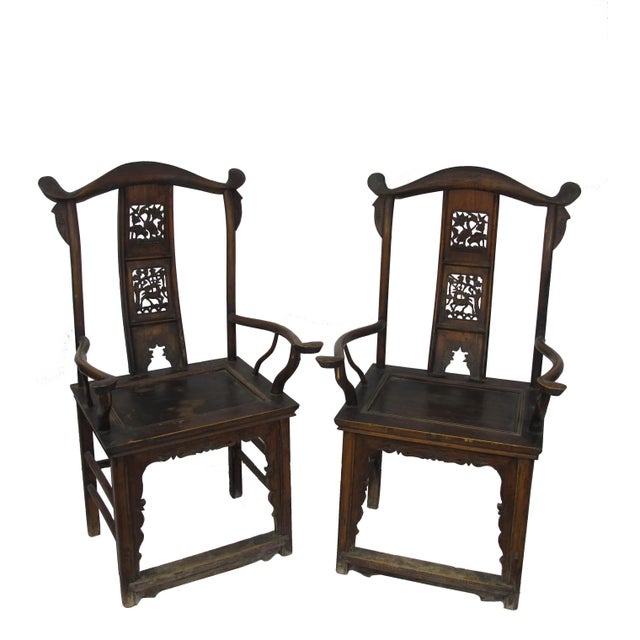 Chinese Antique Chinese High York Back Armchairs - a Pair For Sale - Image 3 of 13