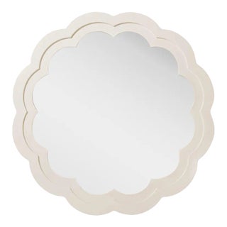 Fleur Home Audubon Peony Circle Mirror in Swiss Coffee, 24x24 For Sale