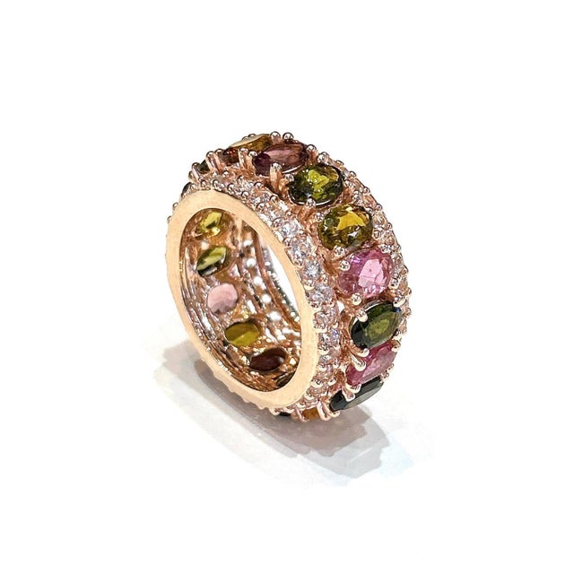 Metal Bochic “Capri” Multi Color Tourmalines & Topaz Ring Set In 18K Gold & Silver For Sale - Image 7 of 12