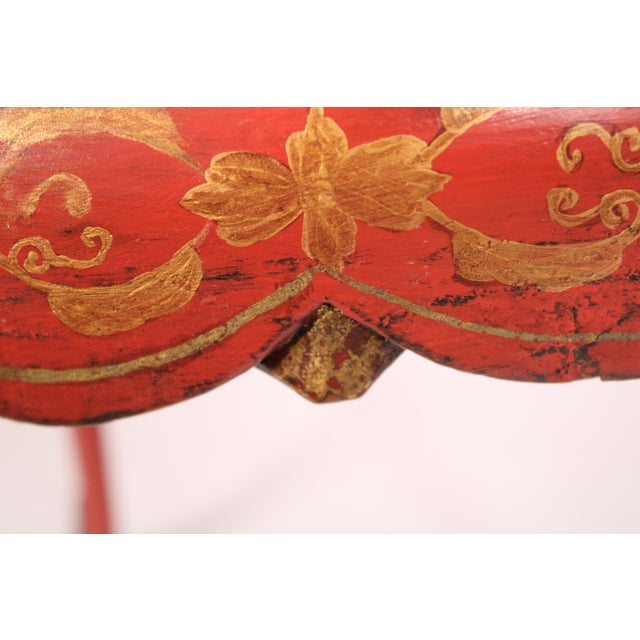 Wood Chinese Red Chinoiserie Decorated Demi Lune Console Table For Sale - Image 7 of 12