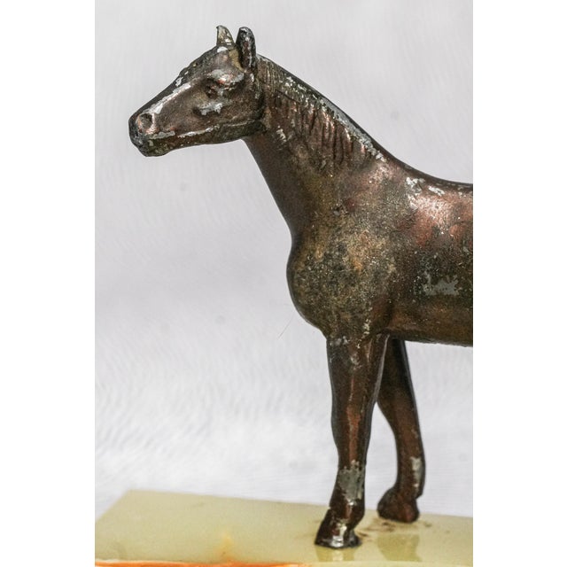 1930s Wonderful Antique Cast Metal Horse and Onyx Stone Catchall Jewelry Desk Dresser Home Equestrian Country Decor For Sale - Image 5 of 12