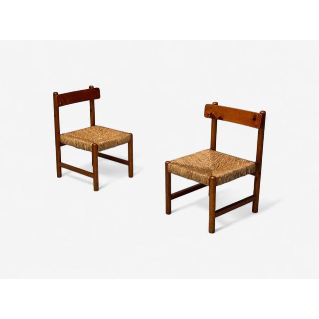 Charlotte Perriand Style, French Mid-Century Modern, Ash, Straw, Low Lounge Chairs, France, 1960s Pair of Perriand style...