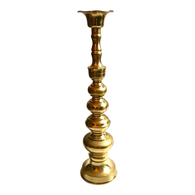 Mid-Century Japanese Buddhist Brass Temple Altar Candlestick Shokudai, 22" For Sale