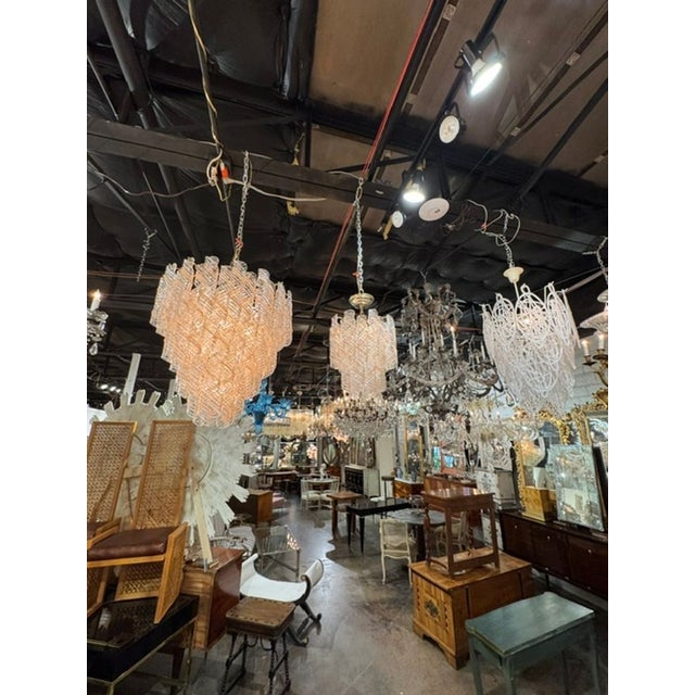 Vintage Murano Clear and Blush Spiral Chandelier For Sale - Image 4 of 6