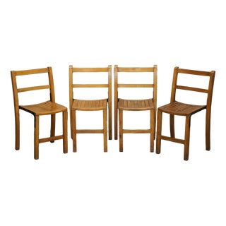 English Oak Stacking Chairs with Period Finish, 1930s, Set of 4 For Sale