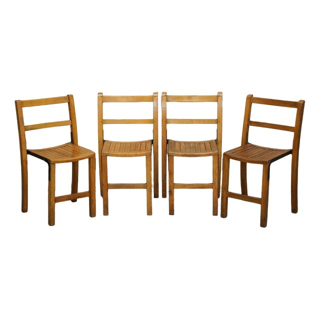 English Oak Stacking Chairs with Period Finish, 1930s, Set of 4 For Sale