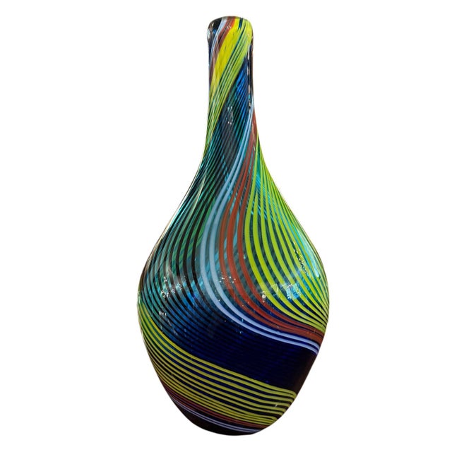 Italian Pair of Fratelli Toso Murano Swirl Glass Long-Neck Vases, Mid-20th Century. For Sale - Image 3 of 7