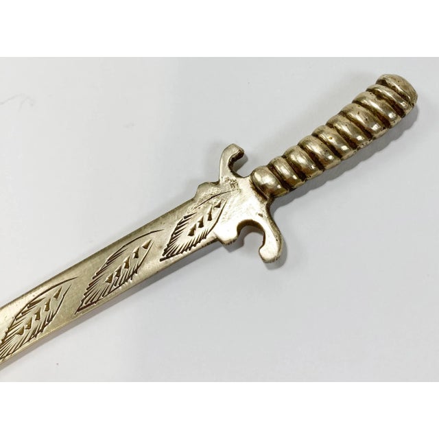 Vintage Etched Brass Samurai Sword Letter Opener For Sale - Image 4 of 6