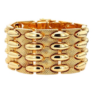Vintage Retro 18k Yellow Gold Wide Multi-Link Bracelet For Sale