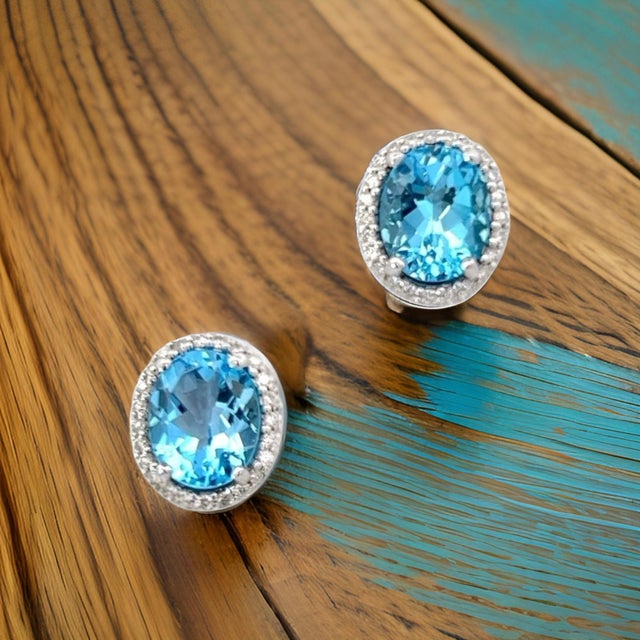 Natural Topaz Diamond Stud Earrings 14k W Gold 6.98 TCW Certified For Sale - Image 4 of 17