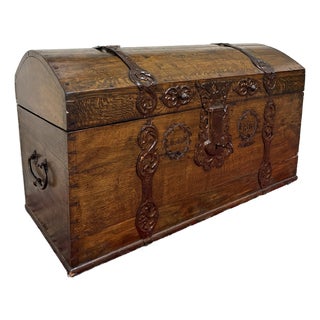 Antique Danish Dome Top Trunk Chest Blanket Box Storage Coffer Oak Mid 19th C For Sale