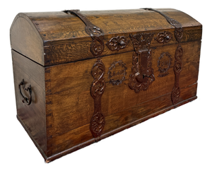 Antique Danish Dome Top Trunk Chest Blanket Box Storage Coffer Oak Mid 19th C