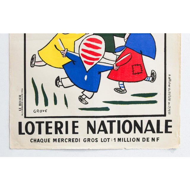 Illustration 1961 French Loterie Nationale Original Poster, Airs De Chance - Grove For Sale - Image 3 of 3