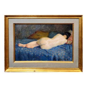 Madeleine Plantey -Study of a Reclined Nude Female From Her Back-1930s Oil Painting