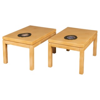 Belgian Lacquered Wood and Agate Side Tables by Willy Daro, 1970s, Set of 2 For Sale