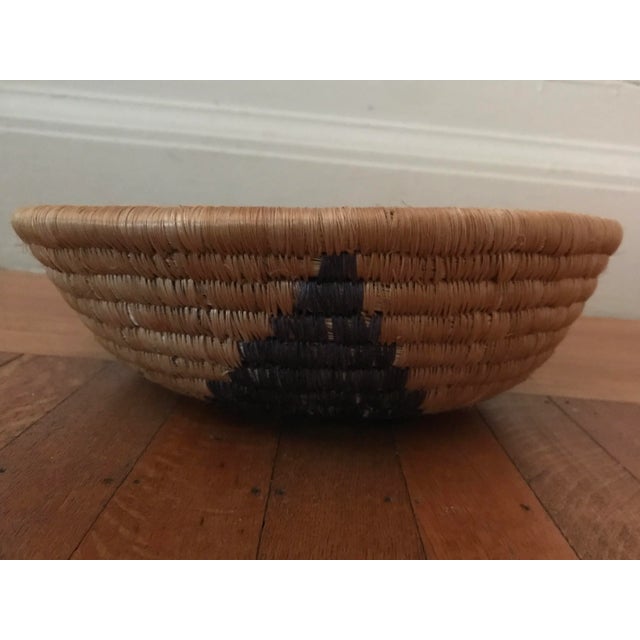African Hand-Made Round Basket, 11.75 In. Diameter X 3.75 In. High, Natural and Black For Sale - Image 4 of 6