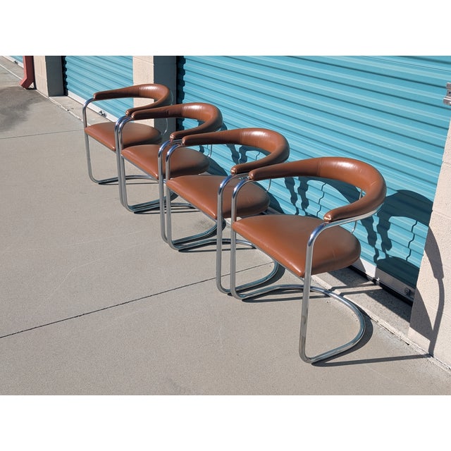 Metal Mid Century Cantilevered Ss33 Dining Armchairs attributed to Anton Lorenz for Thonet, C1970s For Sale - Image 7 of 17