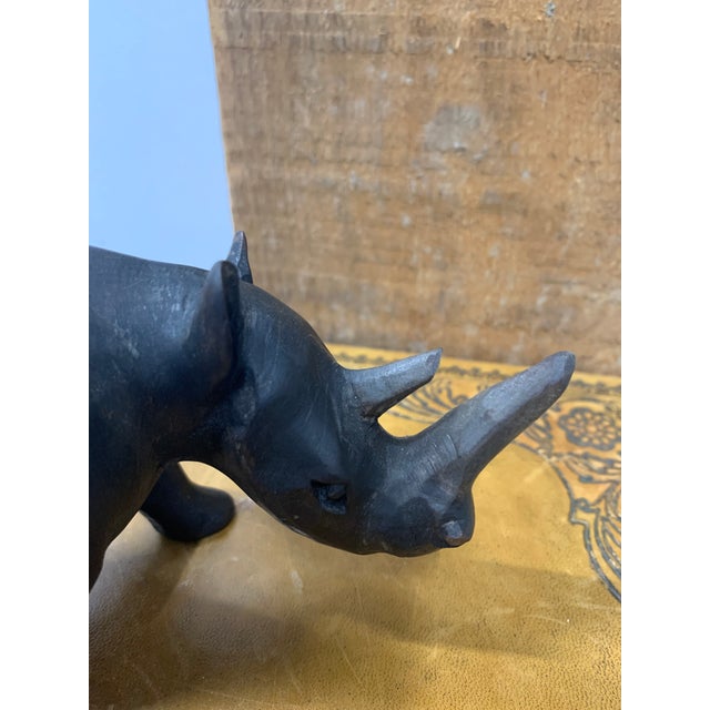 Vintage Carved Wooden Rhinoceros Sculpture