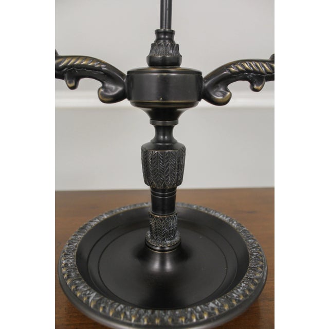 Bronze Finish Double Arm Table Lamp W. Tole Shade For Sale - Image 4 of 9