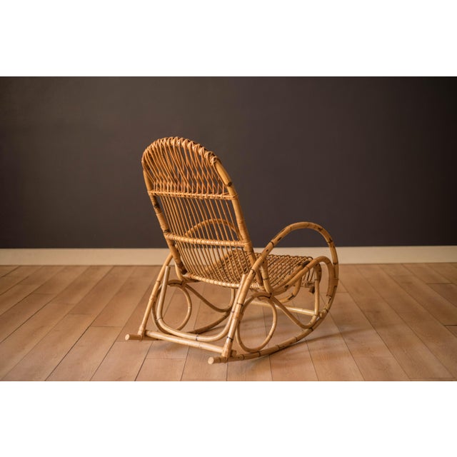 Vintage Sculptural Franco Albini Style High Back Bamboo Rocking Chair For Sale - Image 15 of 18